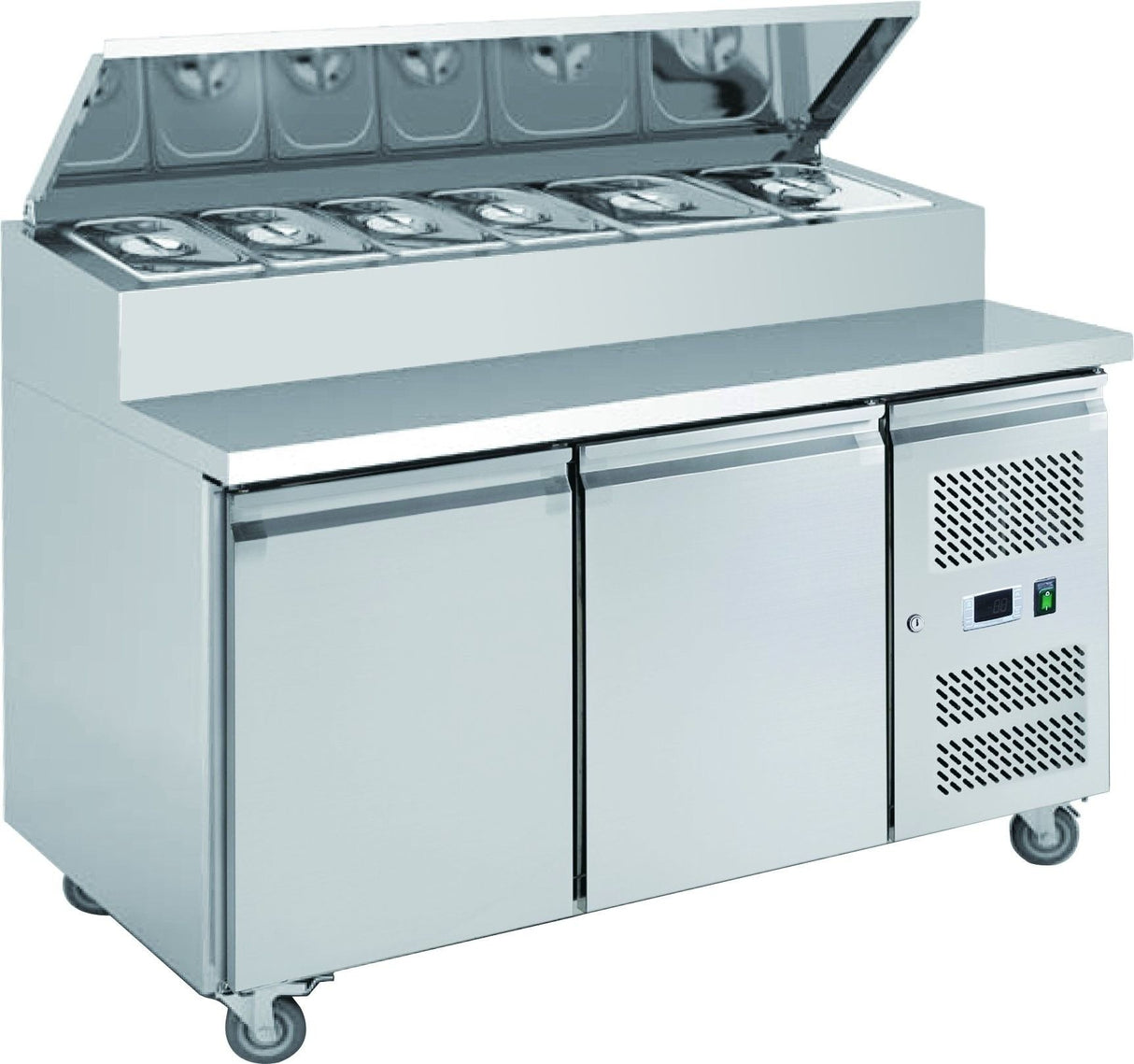 Chefsrange Two Door Prep Counter with 7 x 1/3 GN Topping Well - SP270 Pizza Prep Counters - 2 Door Chefsrange
