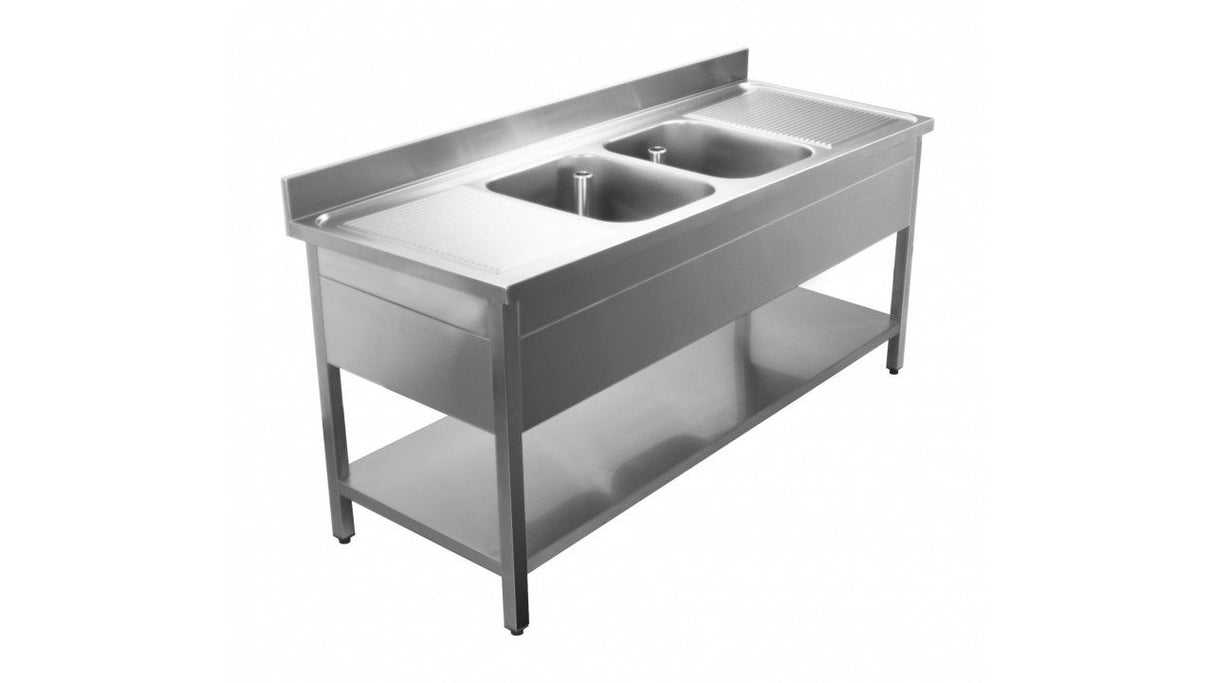 Combisteel 700 Stainless Steel Double Middle Bowl Sink Flat Pack 2400mm Wide - 7452.0460 Double Bowl Sinks Combisteel