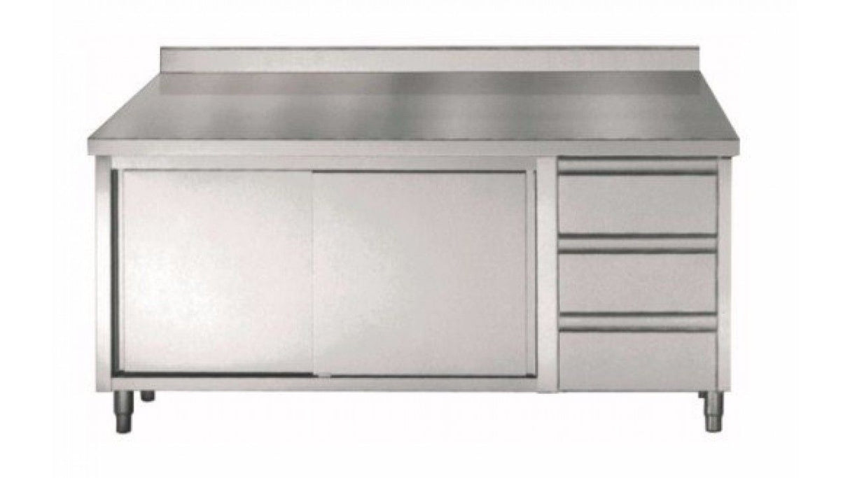 Combisteel 700 Work Table With Upstand, Sliding Doors And Drawers 1600mm - 7452.0926 Stainless Steel Worktops With Cupboards Combisteel