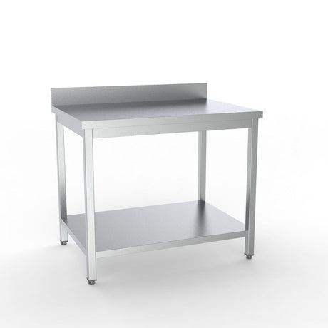 Combisteel Full 430 Stainless Steel 600 Line Worktable With Shelf & Upstand  1400mm Wide - 7333.0096 Stainless Steel Wall Tables Combisteel   