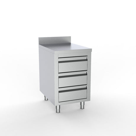 Combisteel Full 430 Stainless Steel Worktable Unit With 3 Drawers & Upstand 500mm Wide - 7333.0282 Stainless Steel Worktops With Cupboards Combisteel   