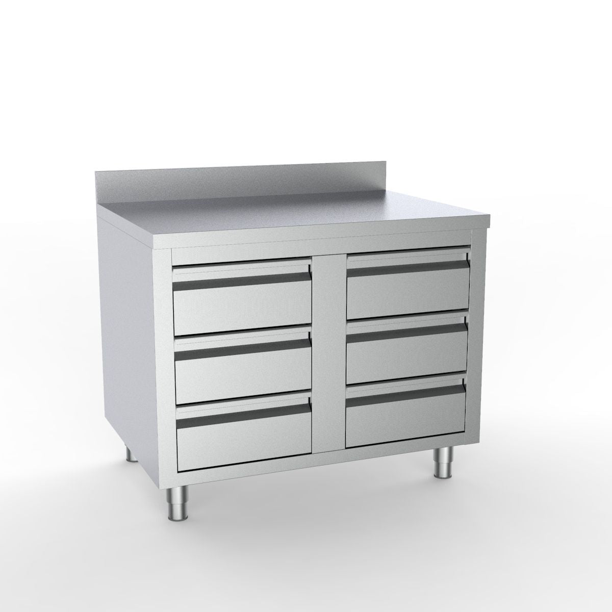 Combisteel Full 430 Stainless Steel Worktable With 6 Drawers & Upstand 1000mm Wide - 7333.0286 Stainless Steel Worktops With Cupboards Combisteel