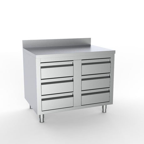 Combisteel Full 430 Stainless Steel Worktable With 6 Drawers & Upstand 1000mm Wide - 7333.0286 Stainless Steel Worktops With Cupboards Combisteel   
