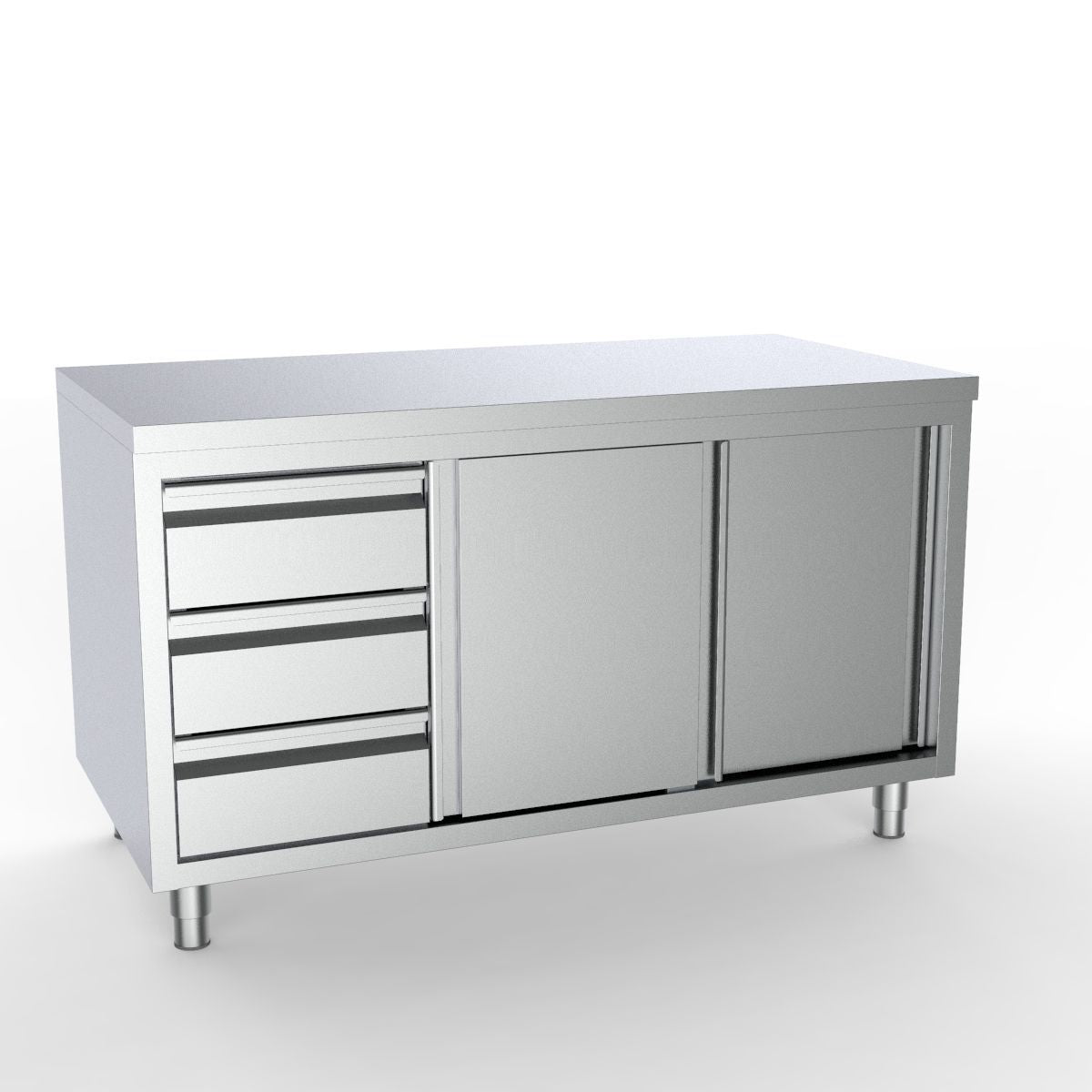 Combisteel Full 430 Stainless Steel Worktable With Sliding Doors & 3 Drawers 2000mm Wide - 7333.0254 Stainless Steel Worktops With Cupboards Combisteel