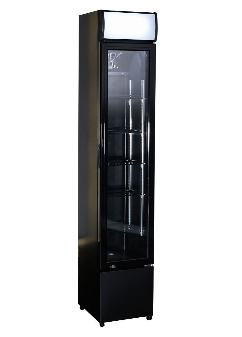 Combisteel Slimline Black Narrow Single Hinged Glass Door Fridge Merchandiser 105Ltr - 7455.1384 Upright Single Door Bottle Coolers Combisteel