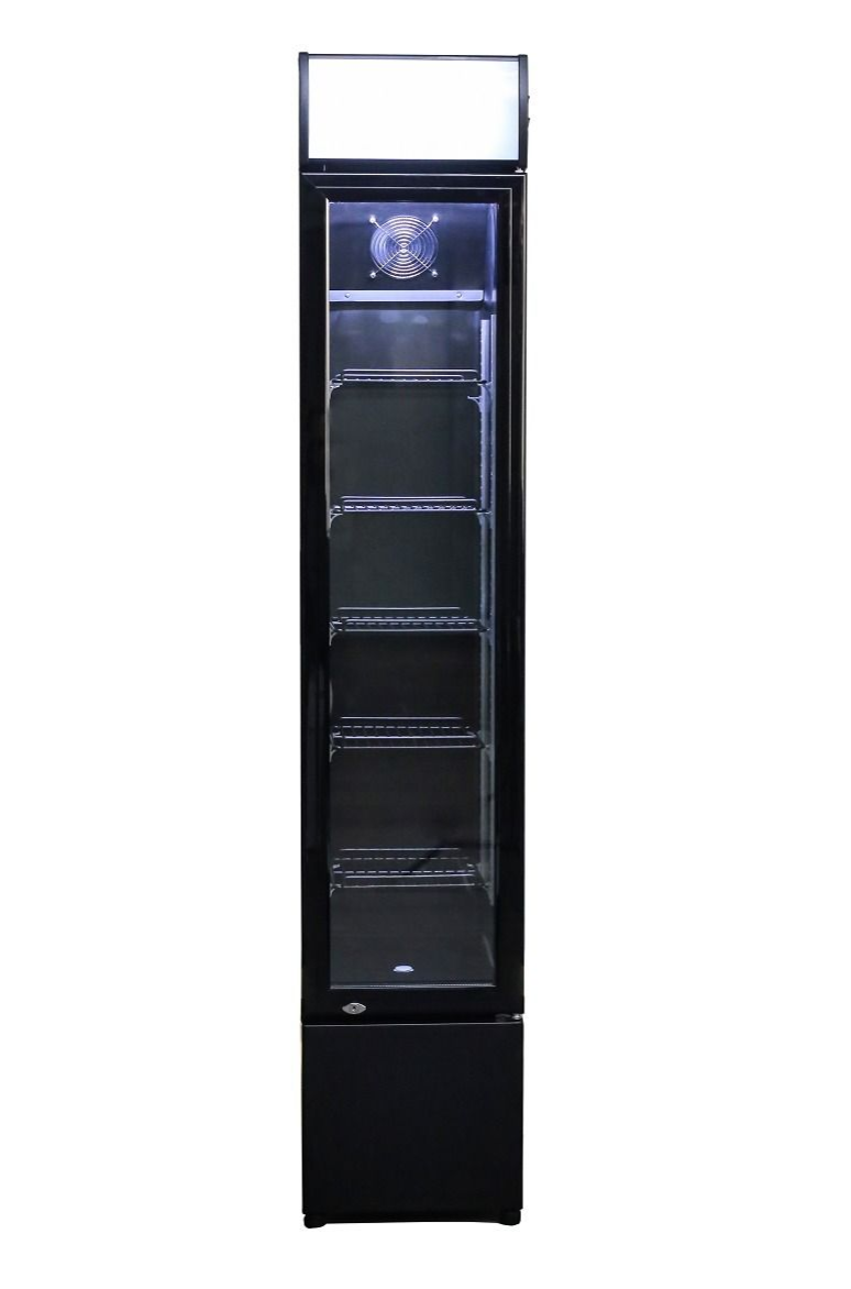 Combisteel Slimline Black Narrow Single Hinged Glass Door Fridge Merchandiser 105Ltr - 7455.1384 Upright Single Door Bottle Coolers Combisteel