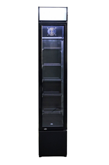 Combisteel Slimline Black Narrow Single Hinged Glass Door Fridge Merchandiser 105Ltr - 7455.1384 Upright Single Door Bottle Coolers Combisteel   