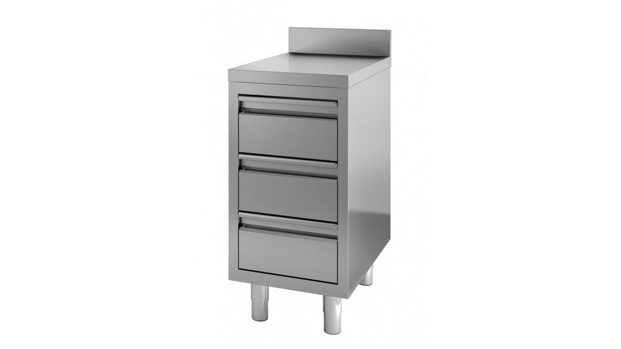 Combisteel Stainless Steel Worktable With 3 Drawers & Rear Upstand 600mm - 7452.0515 Stainless Steel Worktops With Cupboards Combisteel