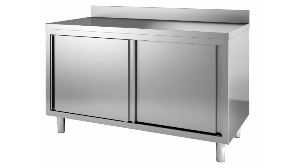 Combisteel Stainless Steel Worktable With Sliding Doors 1800mm - 7452.3095 Stainless Steel Worktops With Cupboards Combisteel