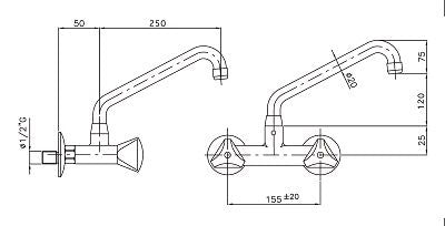 Combisteel Wall-Mounted Mixer Faucet Tap - 7212.0025 Mixer Taps Combisteel   