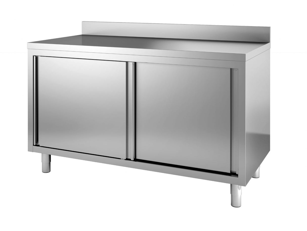 Combisteel Worktable With Sliding Doors & Upstand 2000mm Wide - 7452.3065 Stainless Steel Worktops With Cupboards Combisteel