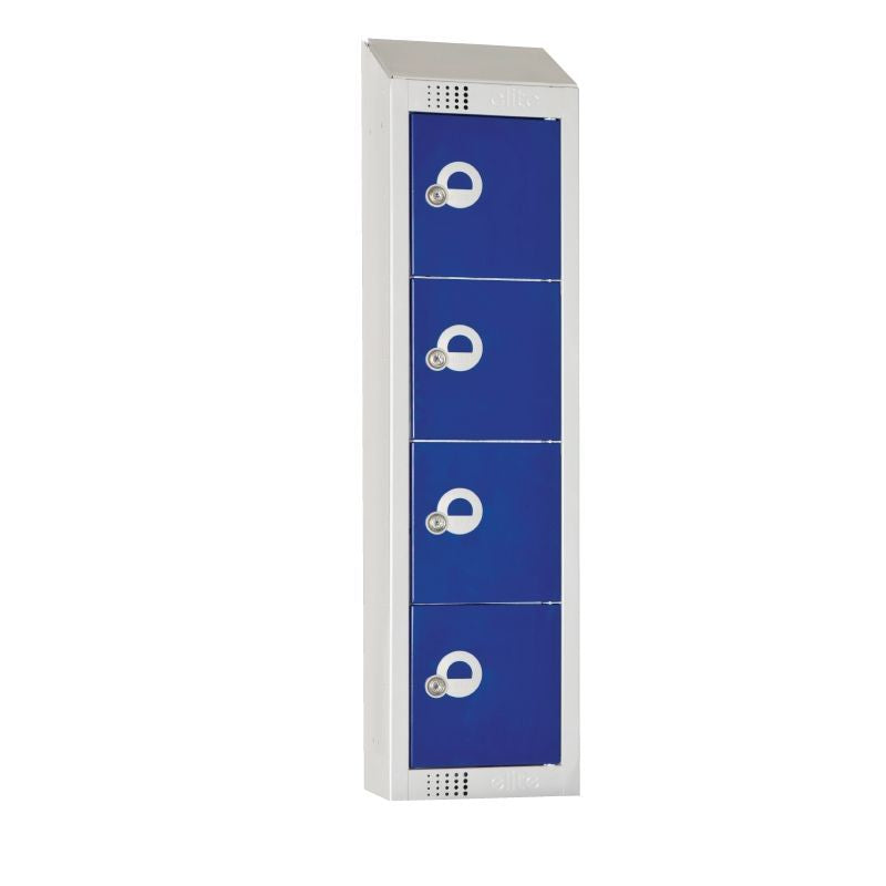 Elite Personal Effects Locker 4 Door Blue Camlock Sloping Top - CF751-CS Lockers and Key Cabinets Elite Lockers Limited