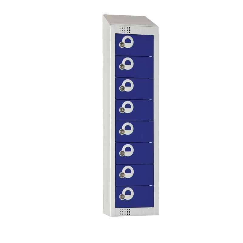 Elite Personal Effects Locker 8 Door Blue Padlock Sloping Top - CF752-PS Lockers and Key Cabinets Elite Lockers Limited
