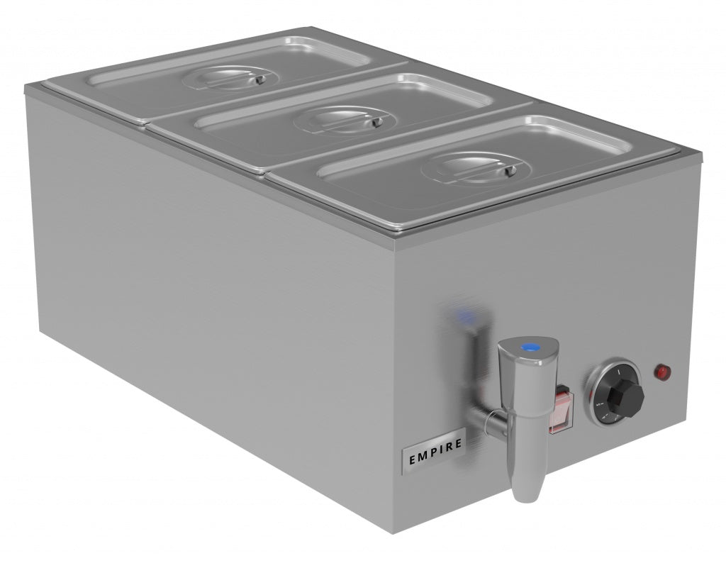Empire Electric Wet Well Bain Marie with Drain Tap and 3 x 1/3 GN Pans & Lids - EMP-BM3P Bain Maries Empire