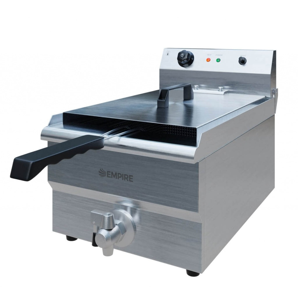 Empire 19L Electric Single Tank Fryer with Drain Tap – 3kW Commercial Countertop Deep Fryer | EMP-ESF-19-DT Countertop Electric Fryers Empire