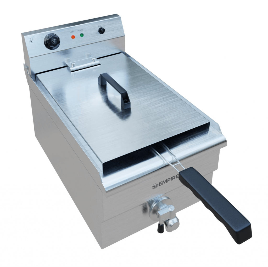Empire 19L Electric Single Tank Fryer with Drain Tap – 3kW Commercial Countertop Deep Fryer | EMP-ESF-19-DT Countertop Electric Fryers Empire