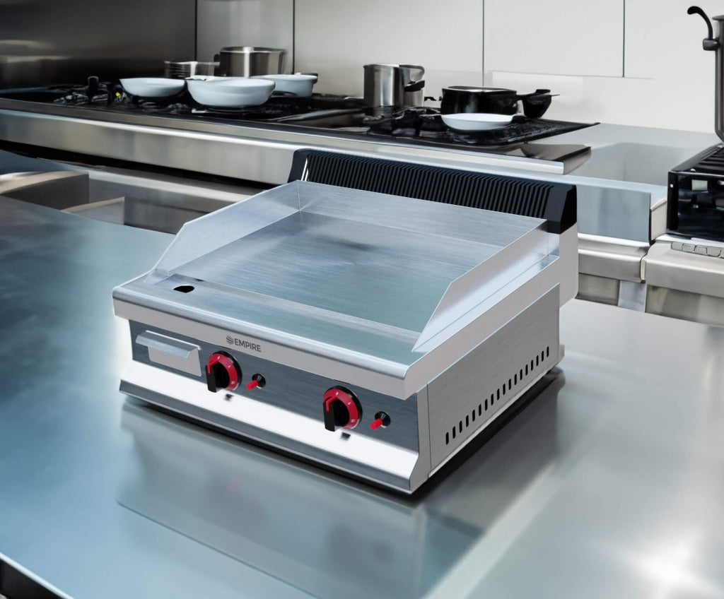 Empire 2 Burner Gas Griddle Smooth Chrome – 650mm LPG & Nat Gas 5.6kW Commercial - EMP-GD650-CHROME Gas Griddles Empire