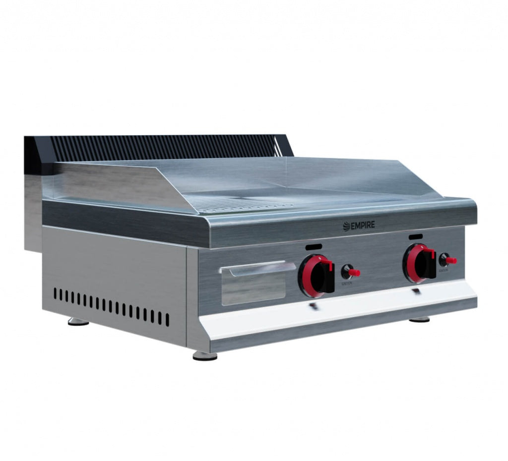 Empire 2 Burner Gas Griddle Smooth/Ribbed – 650mm LPG & Nat Gas 5.6kW - EMP-GD650-RIB Gas Griddles Empire