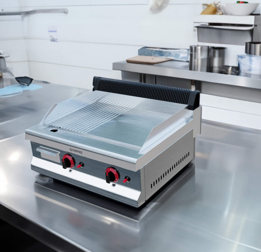 Empire 2 Burner Gas Griddle Smooth/Ribbed – 650mm LPG & Nat Gas 5.6kW - EMP-GD650-RIB Gas Griddles Empire
