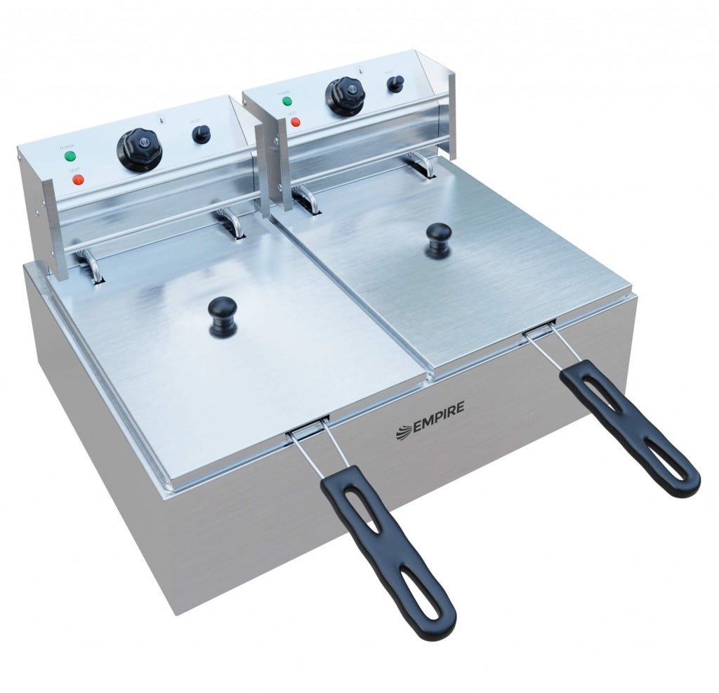 Empire 2 x 6 Litre Electric Fryer - 5kW Commercial Countertop Deep Fryer | EMP-EEDF-6L Countertop Electric Fryers Empire