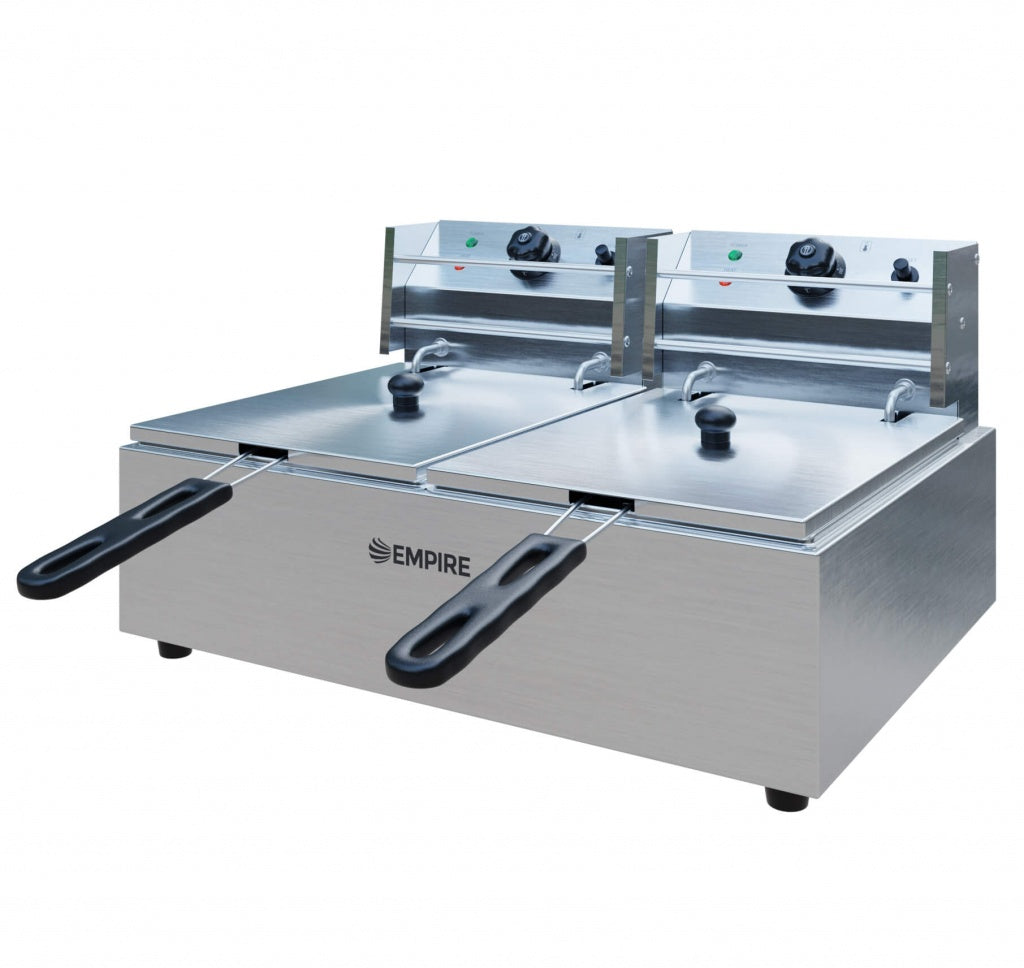 Empire 2 x 6 Litre Electric Fryer - 5kW Commercial Countertop Deep Fryer | EMP-EEDF-6L Countertop Electric Fryers Empire