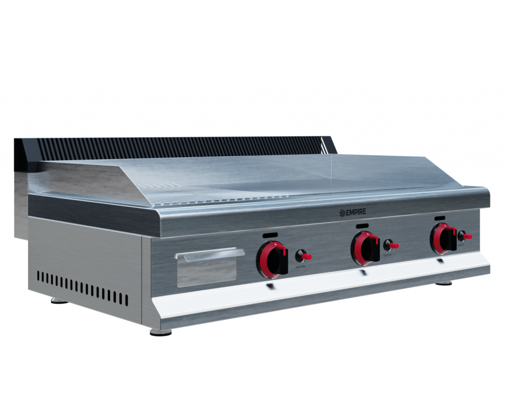 Empire 3 Burner Gas Griddle Smooth/Ribbed – 950mm LPG & Nat Gas 8.4kW - EMP-GD950-RIB Gas Griddles Empire
