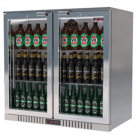 Empire Double Door 208L Stainless Steel Bottle Cooler – Hinged Door Commercial Back Bar Fridge | CL-210H-S Double Door Bottle Coolers Empire