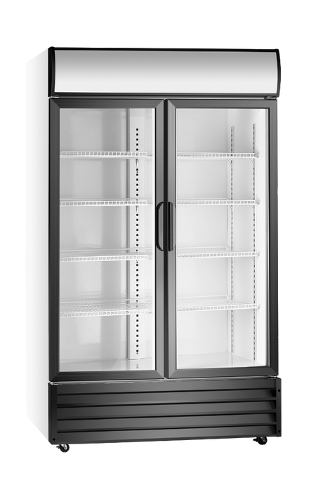 Empire Double Hinged Door Display Cooler with Merchandising Canopy - SS-P688WB-A Upright Double Glass Door Chillers Empire   