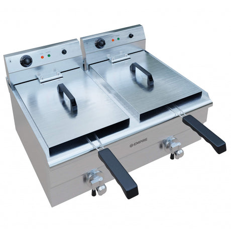 Empire Electric Twin Tank Fryer with Drain Tap 2 x 19 Litre - EMP-EDF-19-DT Countertop Electric Fryers Empire   