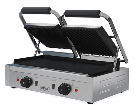 Empire Large Twin Contact Panini Grill Ribbed Top Flat Bottom - EMP-GH813 Contact Grills & Panini Makers Empire   