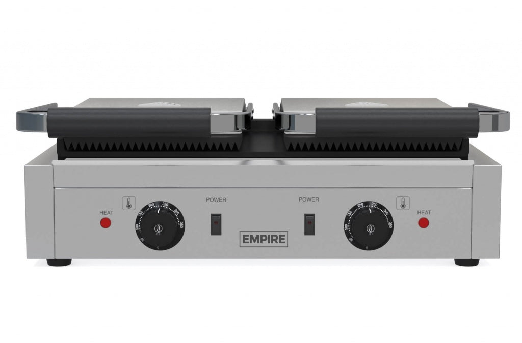Empire Large Twin Contact Panini Grill Ribbed Top Flat Bottom - EMP-GH813 Contact Grills & Panini Makers Empire
