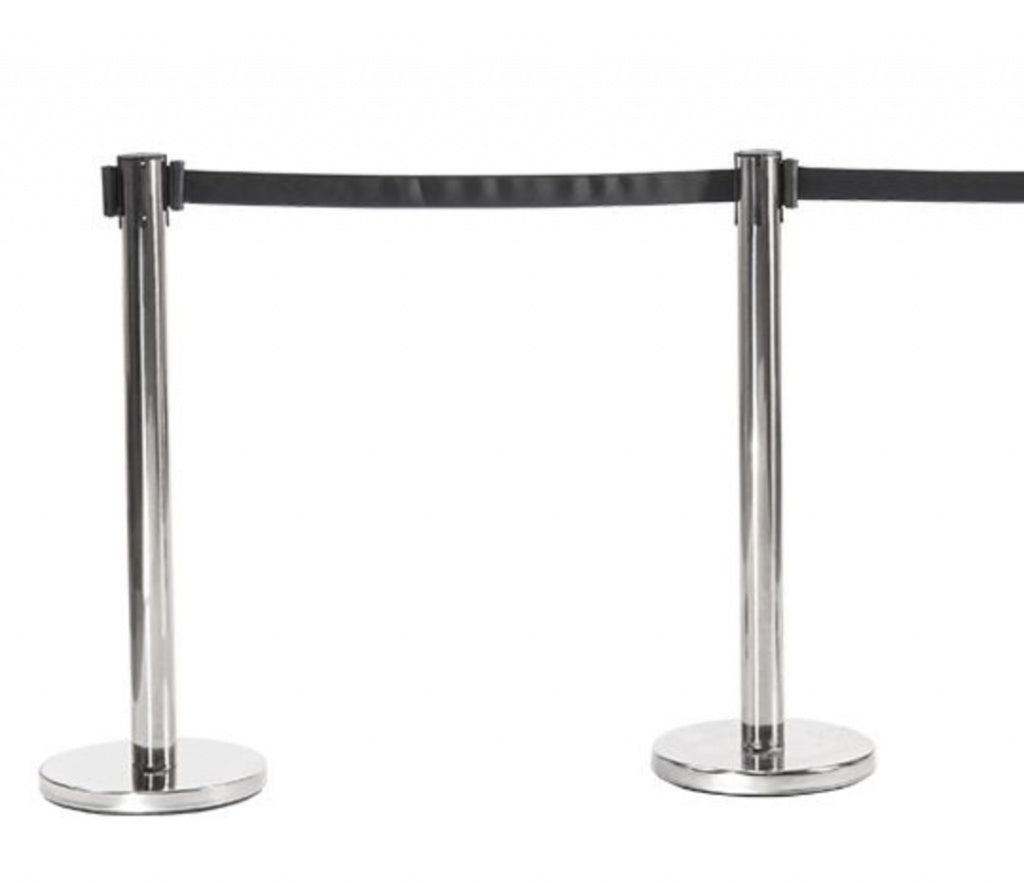 Empire Retractable Belt Stanchion Barrier 2 Metre Stainless Steel Set of 2 - EMP-SBP-04 Retractable Strap Barriers & Stanchions Empire