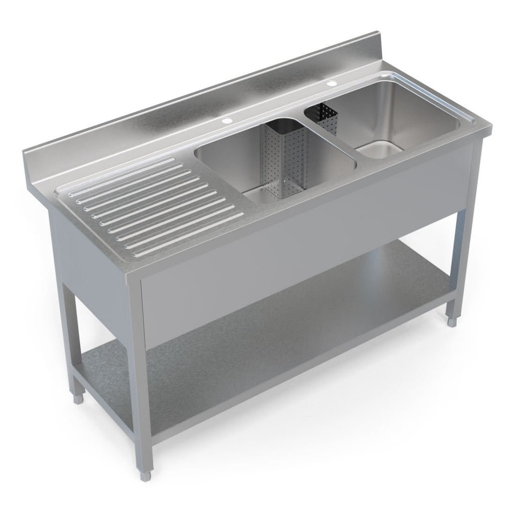 Empire Stainless Steel Commercial Double Bowl Sink – Left Hand Drainer 1400mm Wide | 1400-600LHD Double Bowl Sinks Empire