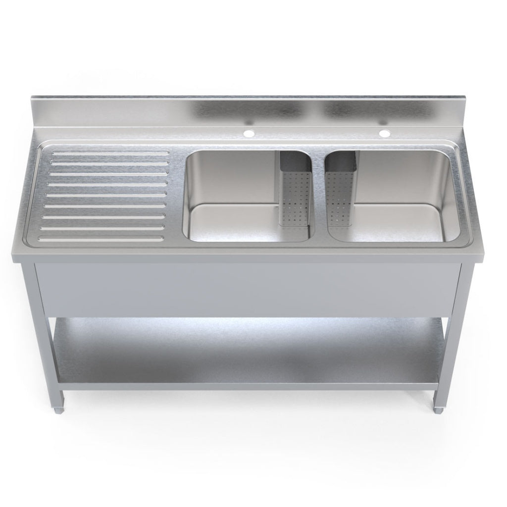 Empire Stainless Steel Commercial Double Bowl Sink – Left Hand Drainer 1400mm Wide | 1400-600LHD Double Bowl Sinks Empire