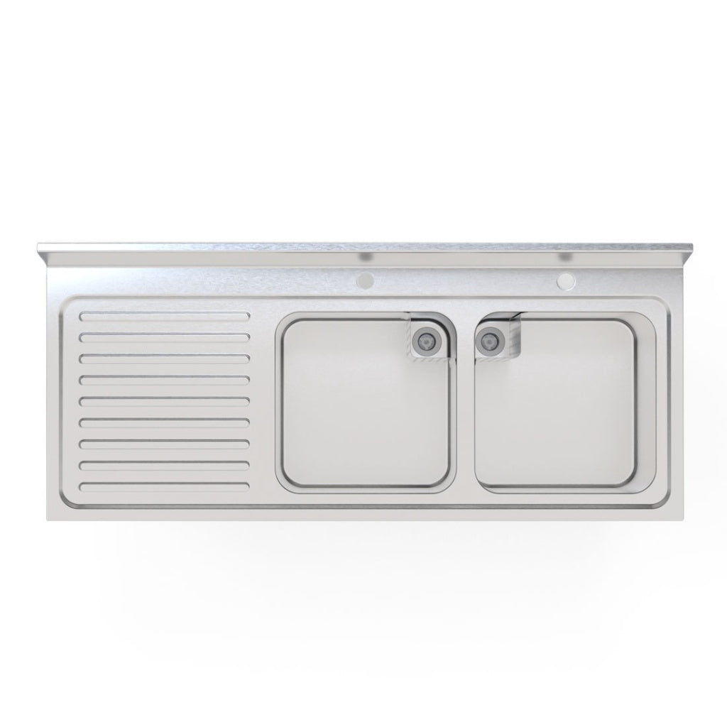Empire Stainless Steel Commercial Double Bowl Sink – Left Hand Drainer 1400mm Wide | 1400-600LHD Double Bowl Sinks Empire