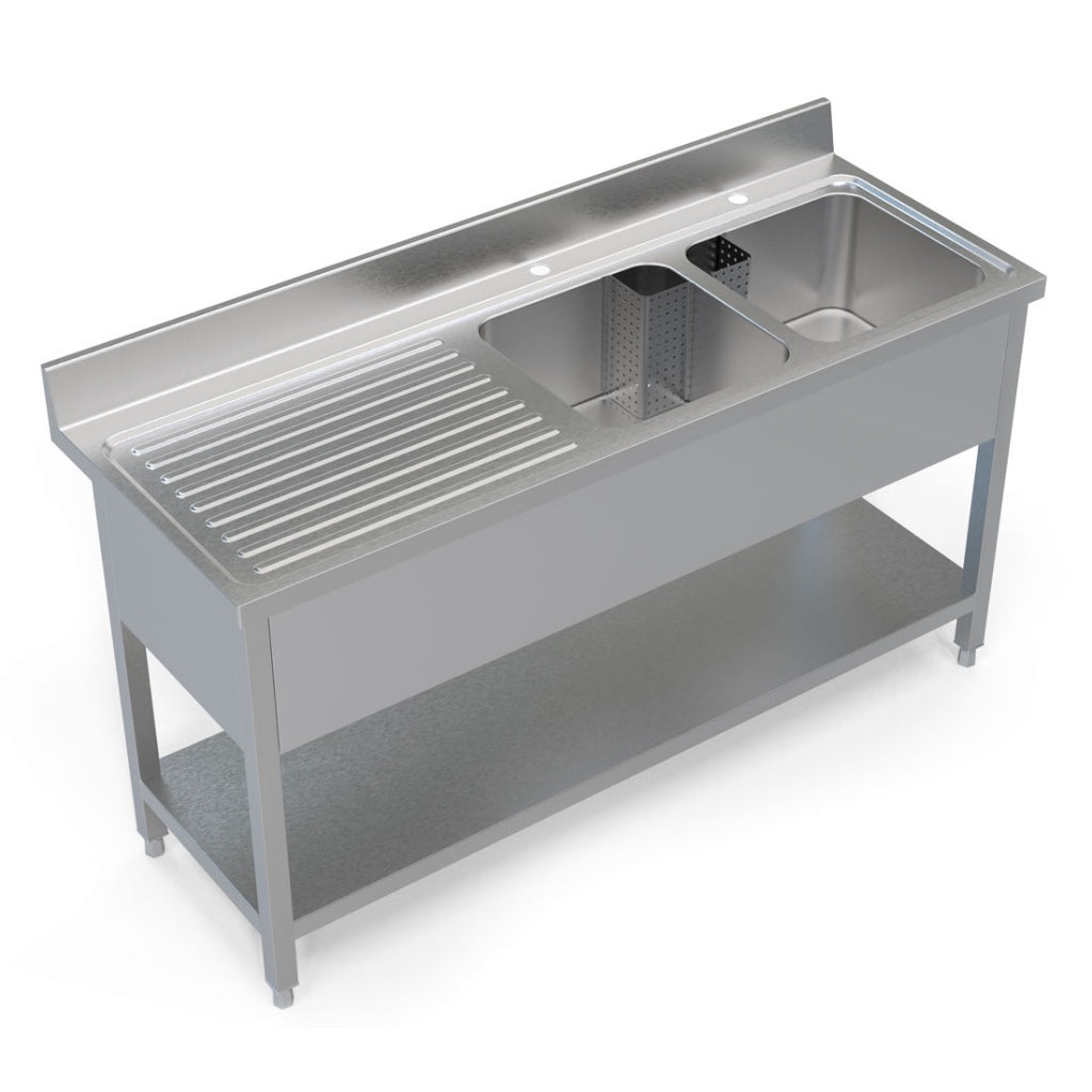 Empire Stainless Steel Commercial Double Bowl Sink – Left Hand Drainer 1600mm Wide | 1600-600LHD Double Bowl Sinks Empire