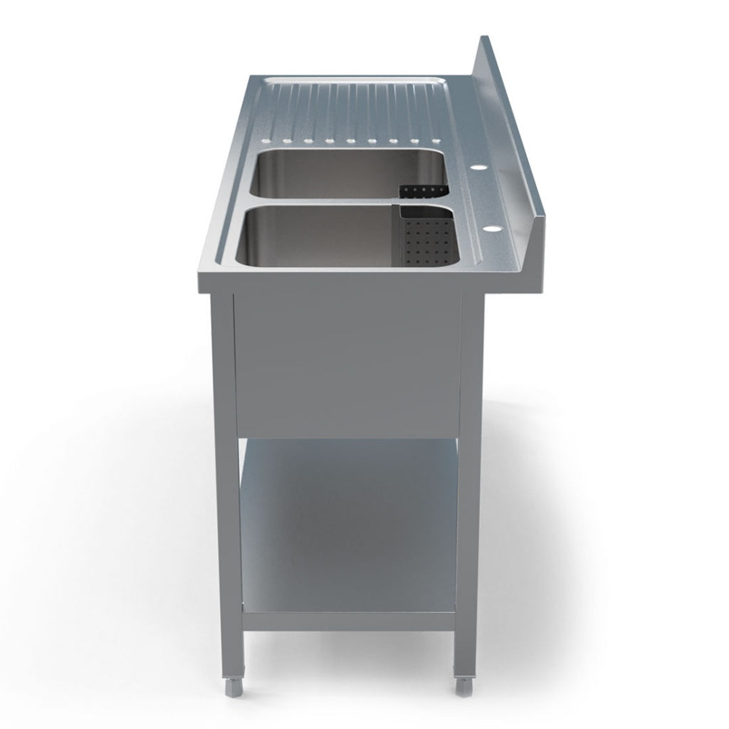 Empire Stainless Steel Commercial Double Bowl Sink – Left Hand Drainer 1600mm Wide | 1600-600LHD Double Bowl Sinks Empire