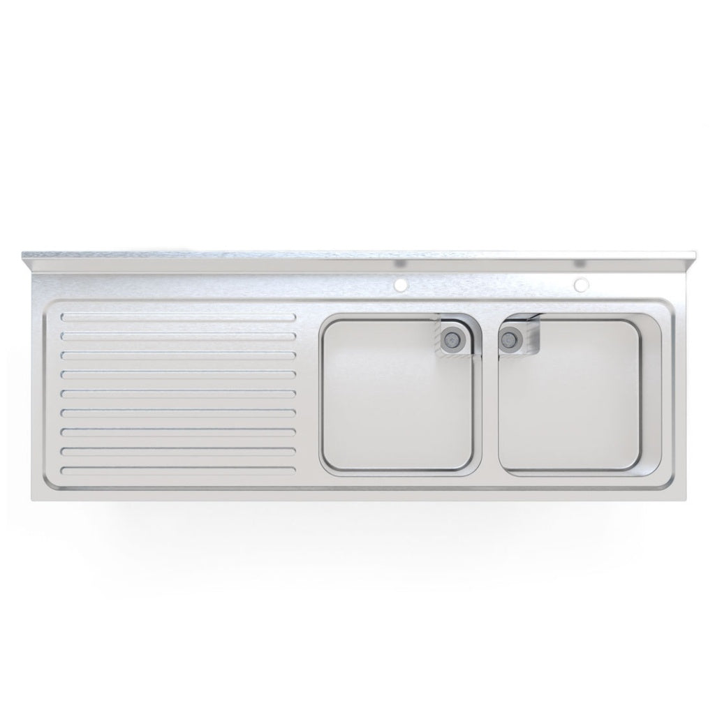 Empire Stainless Steel Commercial Double Bowl Sink – Left Hand Drainer 1600mm Wide | 1600-600LHD Double Bowl Sinks Empire
