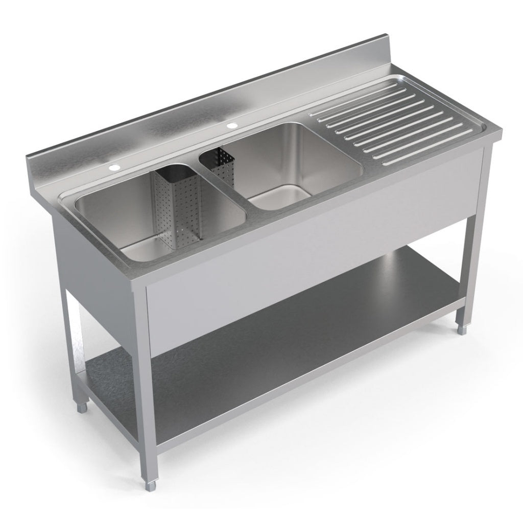 Empire Stainless Steel Commercial Double Bowl Sink – Right Hand Drainer 1400mm Wide | 1400-600RHD Double Bowl Sinks Empire