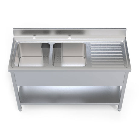 Empire Stainless Steel Double Bowl Sink Right Hand Drainer - 1400-600RHD Double Bowl Sinks Empire   