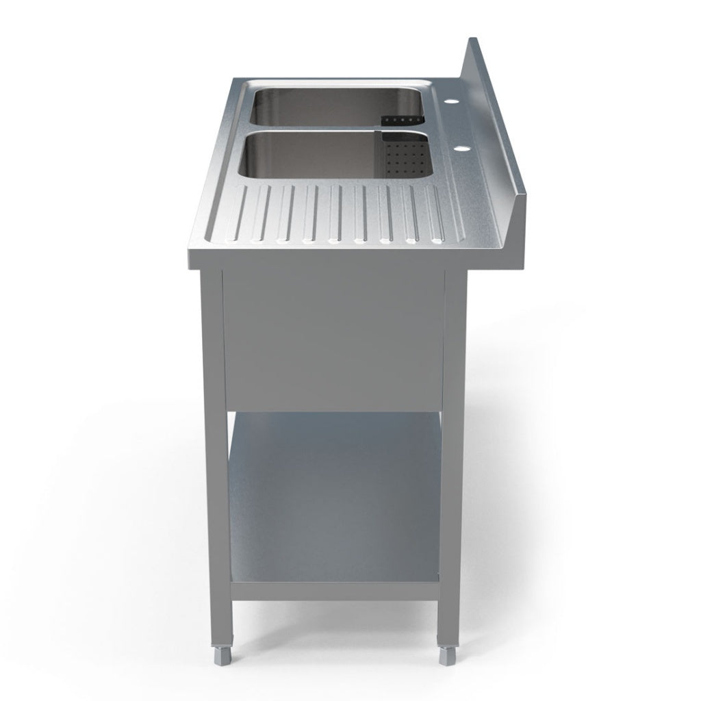 Empire Stainless Steel Commercial Double Bowl Sink – Right Hand Drainer 1400mm Wide | 1400-600RHD Double Bowl Sinks Empire