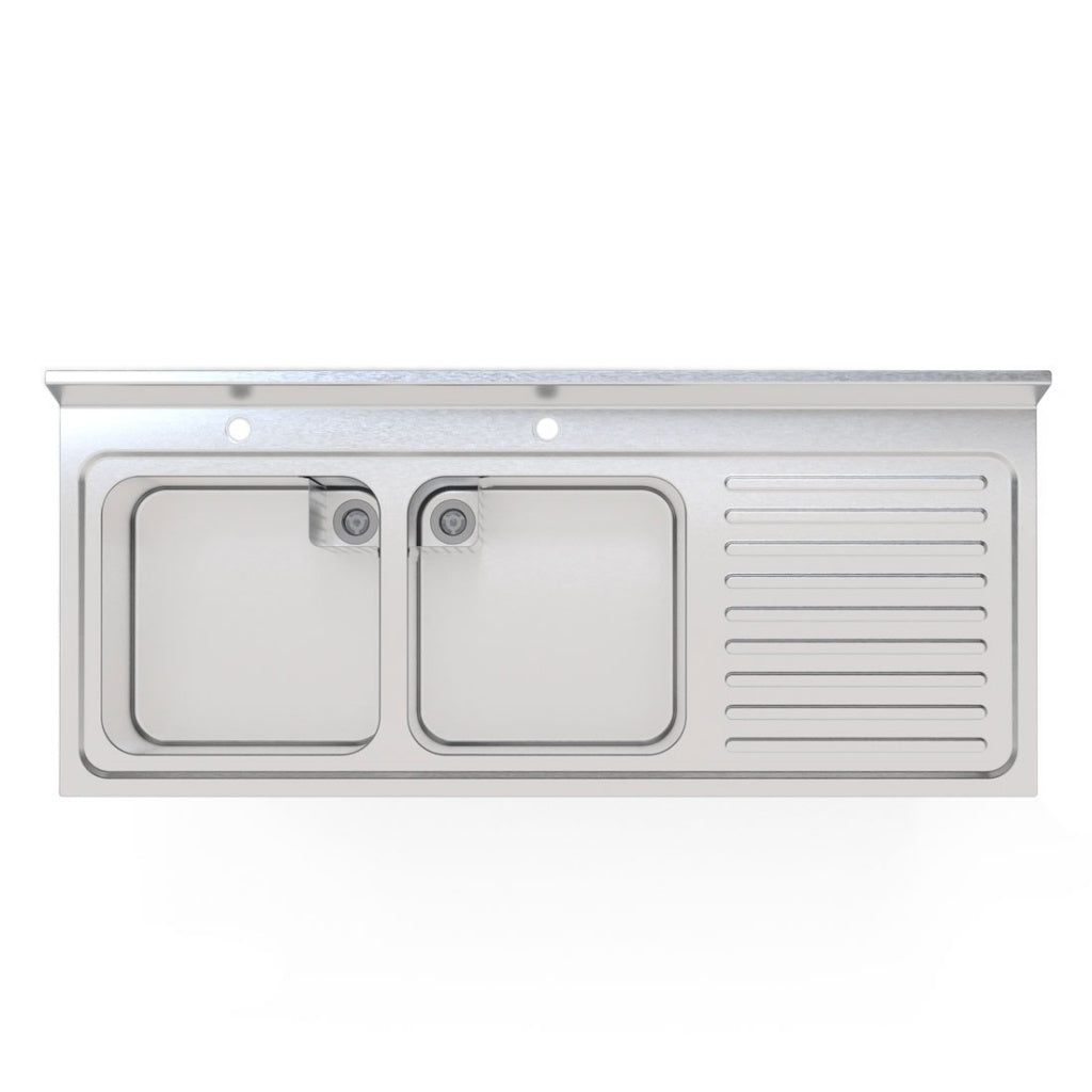 Empire Stainless Steel Commercial Double Bowl Sink – Right Hand Drainer 1400mm Wide | 1400-600RHD Double Bowl Sinks Empire