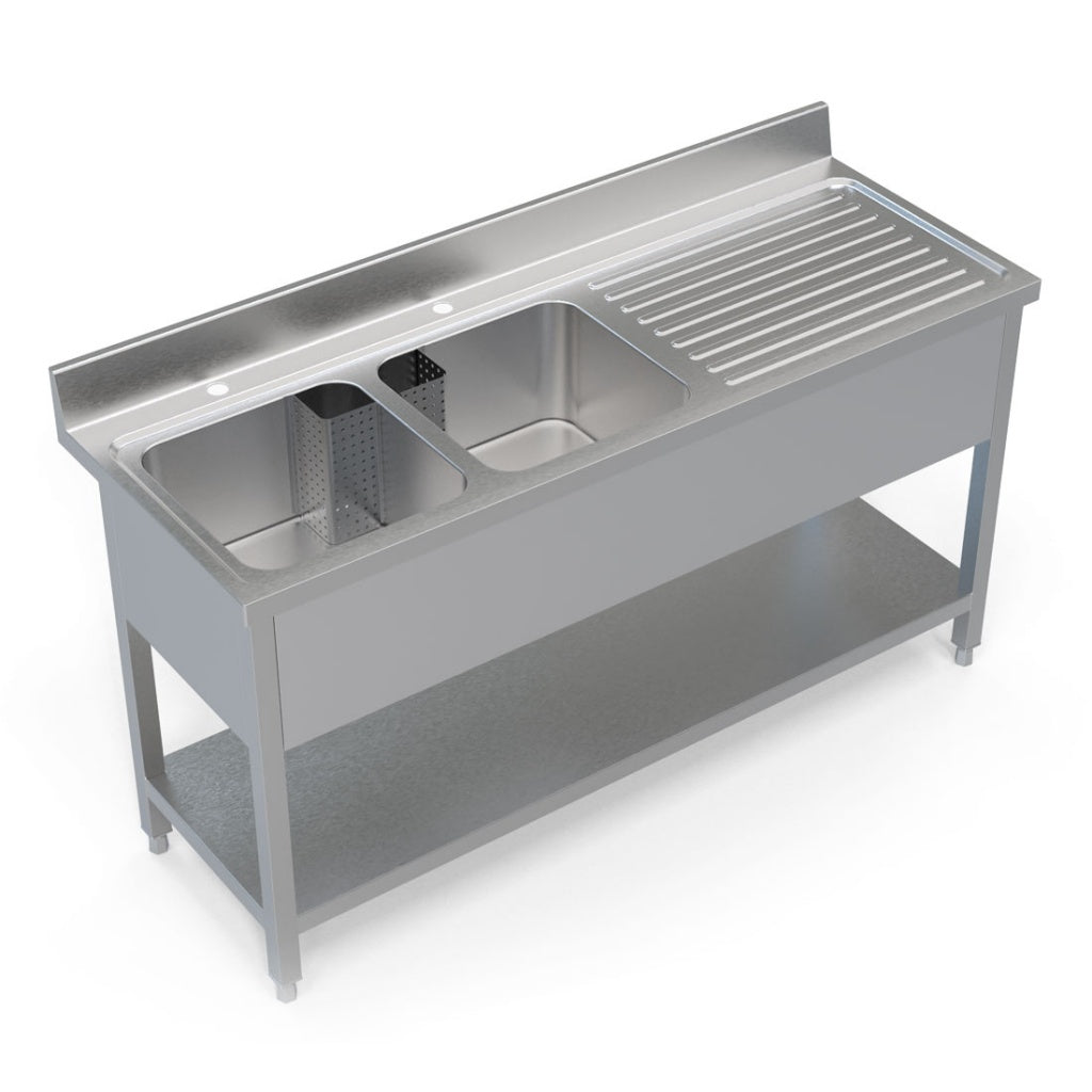 Empire Stainless Steel Commercial Double Bowl Sink – Right Hand Drainer 1600mm Wide | 1600-600RHD Double Bowl Sinks Empire