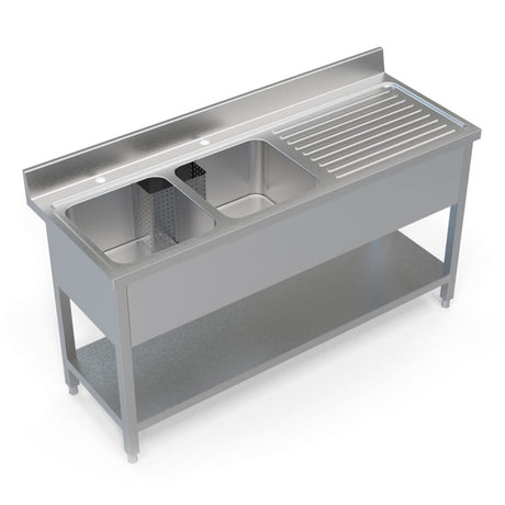Empire Stainless Steel Double Bowl Sink Right Hand Drainer - 1600-600RHD Double Bowl Sinks Empire   