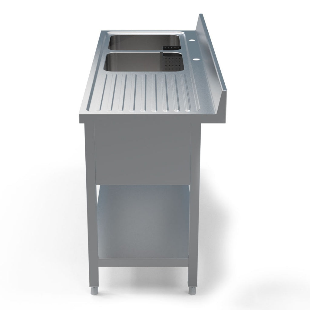 Empire Stainless Steel Commercial Double Bowl Sink – Right Hand Drainer 1600mm Wide | 1600-600RHD Double Bowl Sinks Empire