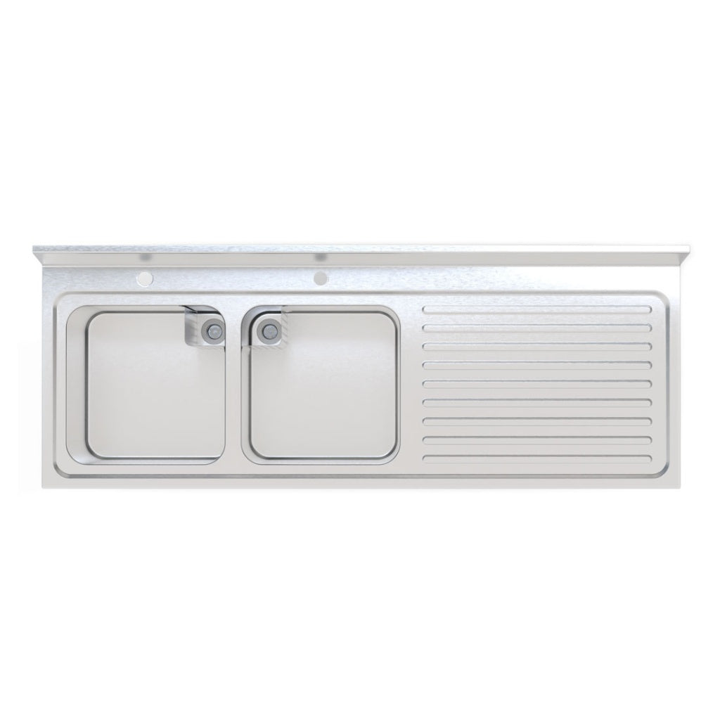 Empire Stainless Steel Commercial Double Bowl Sink – Right Hand Drainer 1600mm Wide | 1600-600RHD Double Bowl Sinks Empire