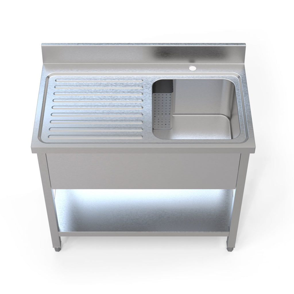 Empire Stainless Steel Commercial Single Bowl Sink – Left Hand Drainer 1000mm Wide | 1000-600LHD Single Bowl Sinks Empire