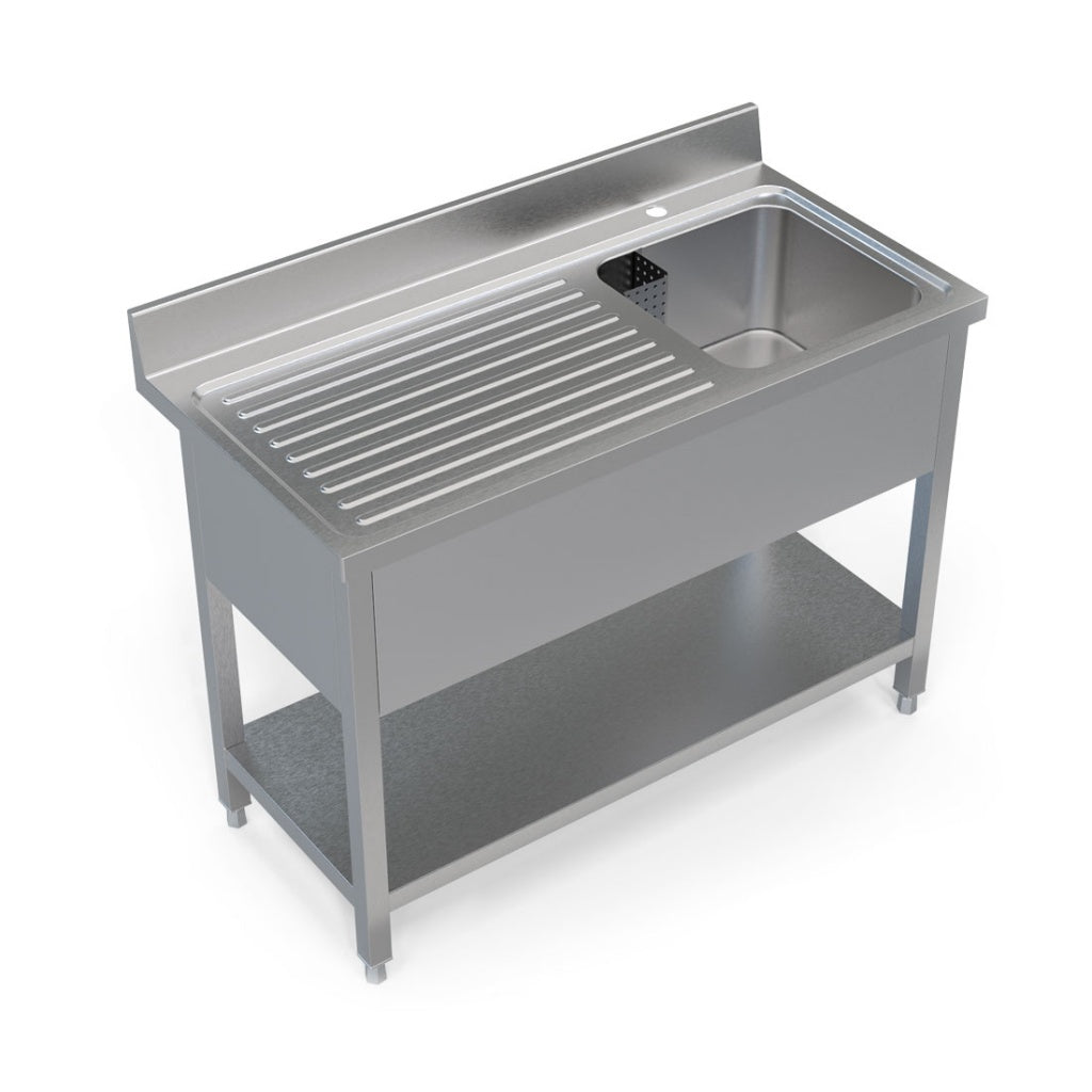 Empire Stainless Steel Commercial Single Bowl Sink – Left Hand Drainer 1200mm Wide | 1200-600LHD Single Bowl Sinks Empire