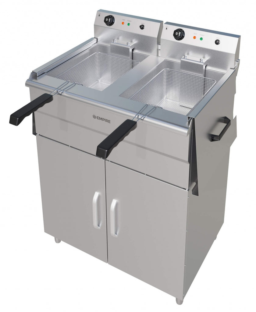 Empire 2 x 16L Twin Tank Electric Floor-Standing Fryer – 6kW Commercial Deep Fryer | EMP-FSEF-14V-2 Freestanding Electric Fryers Empire