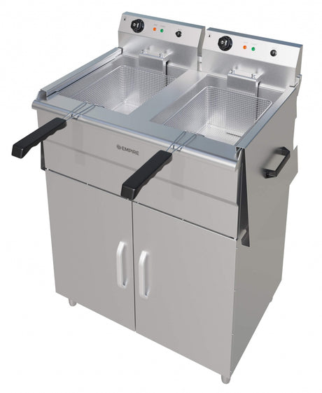Empire 2 x 16L Twin Tank Electric Floor-Standing Fryer – 6kW Commercial Deep Fryer | EMP-FSEF-14V-2 Freestanding Electric Fryers Empire